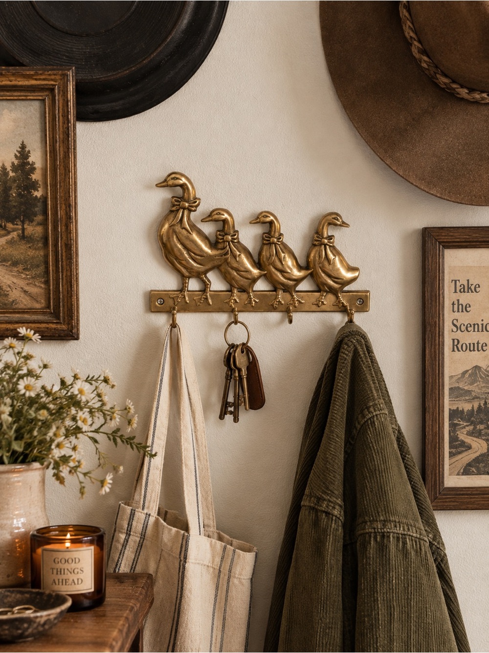Vintage Brass Goose Hook Rack